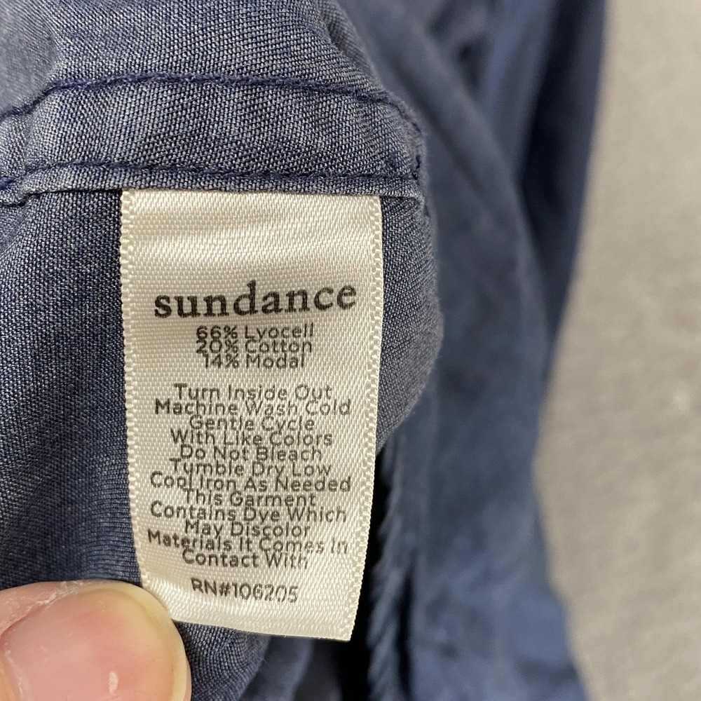 Sundance Chambray Top Womens Medium Blue Button Up‎ Pintuck Shirt Western - Picture 7 of 12
